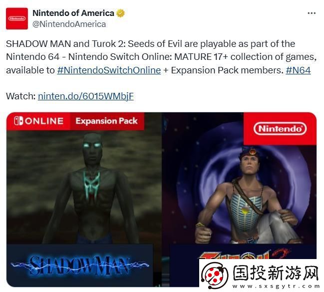 美服Switch-Online會員經(jīng)典游戲庫新增兩款N64游戲：夜影俠和恐龍獵人2