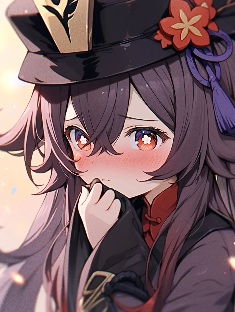 原神胡桃流眼淚翻白眼流口水的圖片-胡桃臉紅享受害羞表情圖樣子