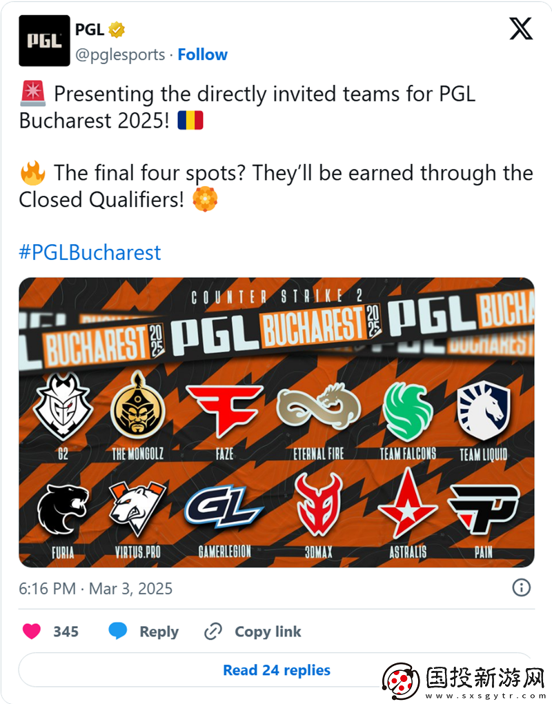 G2、Liquid及FURIA等受邀PGL布加勒斯特站