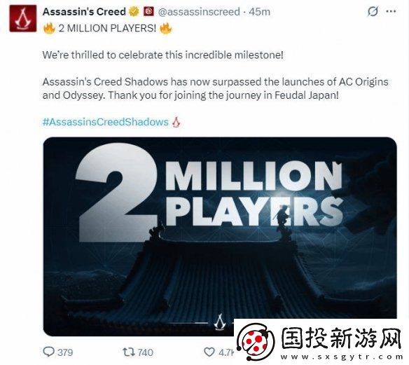 刺客信條：影首周成績亮眼-玩家超200萬還暢銷