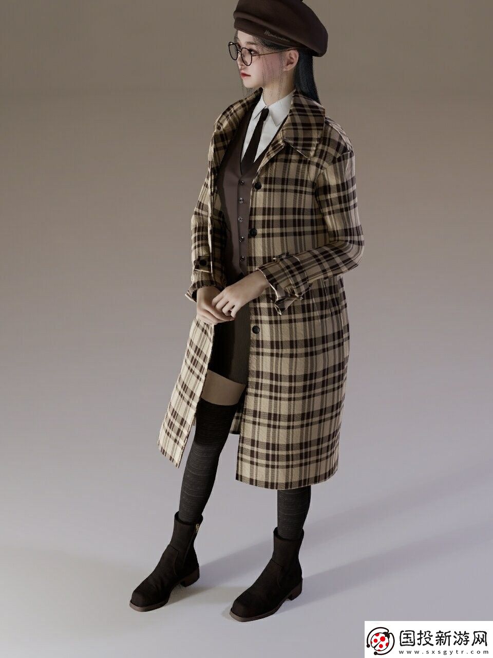 inZOI卡其色格子風衣服裝分享