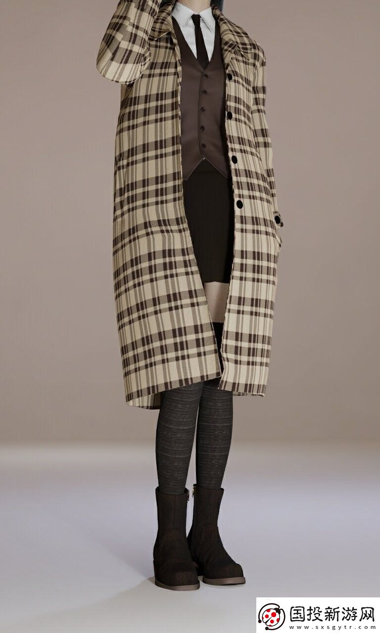 inZOI卡其色格子風衣服裝分享